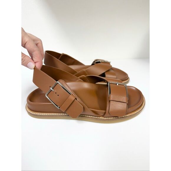 Scarosso Hailey Wide Strap Buckled Sandals 37 1/2 7.5 Leather - Picture 3 of 5